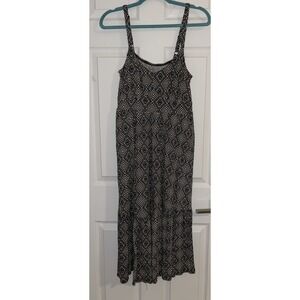 Torrid Midi Dress Super Soft Tiered Ditsy Tribal Print Black Tan Size 00 size 10